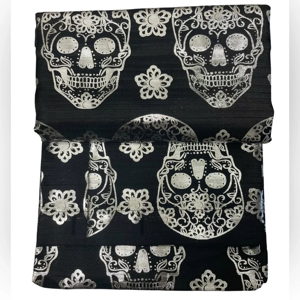 Halloween Sugar Skulls Black Metallic Silver Shower Curtain Goth Spooky NEW NWT